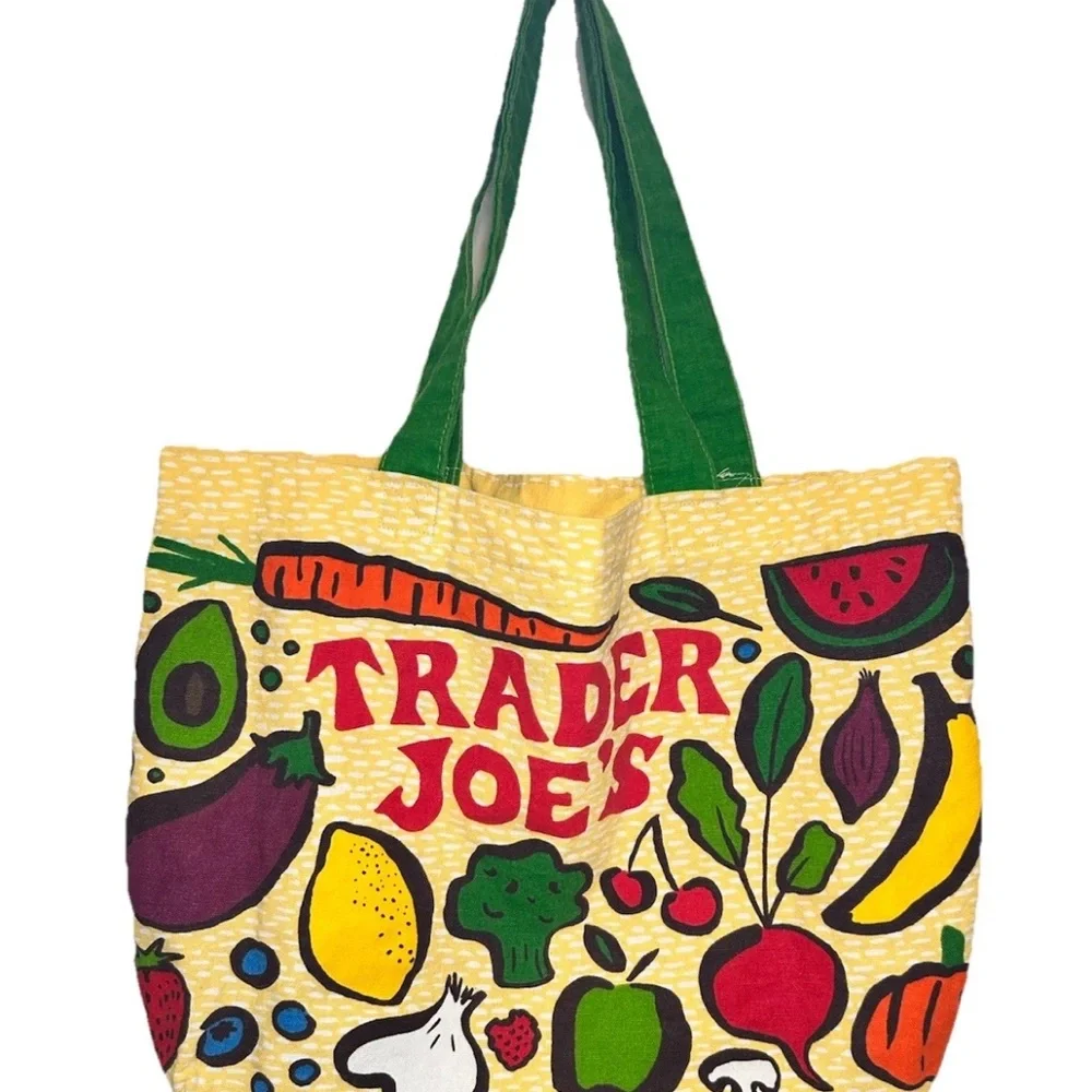 Trader Joe's Canvas Cloth Tote Shopping Bag - Tote Reusable Fruit & Vegetables - Picture 3 of 3